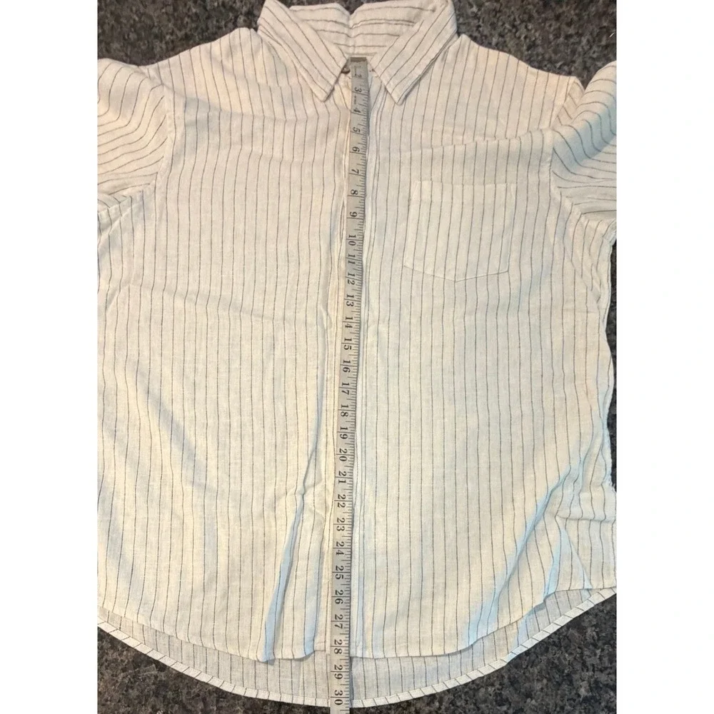 Panama Jack Mens Linen Blend Pinstripe Button Down Shirt White Black XL Long Slv